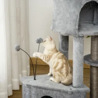 PawHut Árbol Rascador para Gatos 60x40x133 cm Torre de Gatos con Nido Cueva de Fieltro Extraíble Cama de Felpa Suave Postes Rascadores de Sisal Natural y Juguetes Gris(m-9)