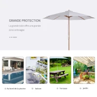 Outsunny Parasol de jardin extérieur parasol droit double toit en bois polyester haute densité protection solaire Ø 3 x 2,5 m blanc(m-7)