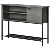 HOMCOM Industrial Console Table, Narrow Hallway Table with Cabinet, Open Compartments and Slatted Shelf for Entryway, Grey(m-11)