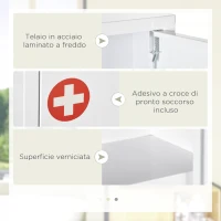 kleankin Armadietto Medicinali a Parete con 2 Ripiani e 2 Chiavi, in Acciaio, 40x15x53.5 cm, Bianco(m-6)