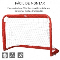HOMCOM Mini Porterías de Fútbol Plegables Set de 2 Porterías de Exterior para Niños y Adultos 90x36x60 cm Rojo(m-6)