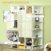 HOMCOM Mobile Scarpiera Modulare Salvaspazio, Pannelli a Cubo e Triangolo in PP e Acciaio, 145x47x196 cm, Bianco(m-5)