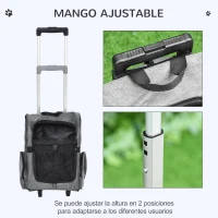 PawHut Transportín Carrito para Mascotas 2 en 1 Mochila de Viaje con 2 Ruedas para Perros Gatos con Asa Retráctil de Aluminio y Bolsillos de Almacenaje 42x25x55 cm Gris(m-5)