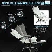 Vinsetto Poltrona da Ufficio in Finta Pelle Bianca, Altezza Regolabile con Schienale Reclinabile 155° e Poggiapiedi(m-6)