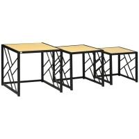 HOMCOM Ensemble de 3 Tables Basses gigognes encastrables Style Industriel métal Noir Aspect Bois Clair(m-10)