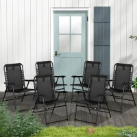 Outsunny 6 Pcs Patio Folding Chair Set, Outdoor Portable Loungers for Camping Pool Beach Deck, Lawn w/ Armrest Steel Frame Black(m-10)