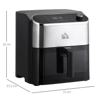 HOMCOM 4en1 Freidora sin Aceite 6,5L Freidora de Aire Caliente 1350W con 3 Programas Pantalla Táctil 31x37,5x32 cm Negro(m-3)