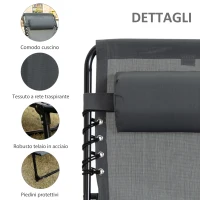 Outsunny Sdraio da Giardino Pieghevole con Schienale Reclinabile su 5 Posizioni e Cuscino, 185x58x30cm, Grigio(m-5)