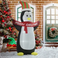 HOMCOM 8ft Inflatable Penguin & Christmas Banner Decoration Indoor Outdoor Weather-Resistant Shell Fun Cute(m-2)
