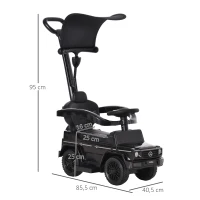 HOMCOM Porteur Enfants Voiture Enfant Multi-équipée 12-36 Mois klaxon Marche-Pieds, Garde-Corps et ombrelle Noir(m-3)