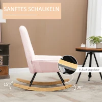 HOMCOM Schaukelstuhl mit Fleece-Bezug, Steppmuster, Kufen aus Kautschukbaumholz, bis 150 kg, Rosa(m-4)