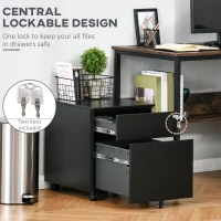 Vinsetto 2-Drawer Vertical File Cabinet, Lockable Steel Filing Cabinet with Pencil Tray and Hanging Bar for A4, Letter, Legal-sized Files, Fully Assembled Except Casters, Black(m-4)
