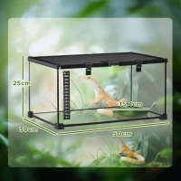 PawHut Glass Reptile Terrarium Insect Breeding Tank Vivarium Habitats with Thermometer for Lizards, Horned Frogs, Snakes, Spiders - Medium 50 x 30 x 25cm(m-3)