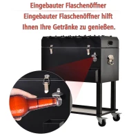 Outsunny Kühlbox mit Tischkicker, 2-in-1, 65L Weinkühler, Tischfußball, Kühlwagen mit 4 Rollen, Metall Schwarz 71 x 59,5 x 85 cm(m-6)