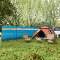 Outsunny Camping Windbreaker with Clear Windows, Carry Bag and Steel Poles, for Beach Caravan Campervan, 725 x 140cm, Blue(m-10)