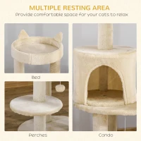 PawHut 104 cm Cat Tree, Cat Condo Tree Tower, Cat Activity Centre with Scratching Posts, Plush Perches, Hanging Ball - Cream White(m-4)