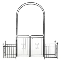 Outsunny Metal Garden Arbor Arch with Double Doors, 2 Side Planter Baskets, Climbing Vine Frame, Black(m-13)