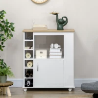 HOMCOM Mueble Auxiliar con Ruedas Carrito de Cocina de Estilo Moderno con Puerta y Compartimientos 75x39,5x88 cm Blanco(m-7)