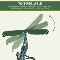 Outsunny Balancelle de Jardin 3 Places Toit imperméabilisé Inclinaison réglable Coussins Assise Dossier Vert Blanc rayé(m-4)
