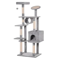 PawHut Albero Tiragraffi a Colonna da 165cm con Graffiatoio e Trespoli per Gattini e Gatti Adulti di Max. 4.5kg, Grigio, 60x50x165cm(m-4)