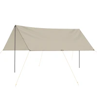 Outsunny Tente tarp de camping bâche 4 x 3 m protection solaire avec 2 mâts et sac de transport multifonction kaki(m-10)