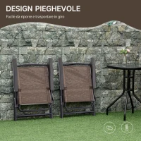 Outsunny Tavolino con 2 Sedie Set Mobili 3pz Pieghevole Regolabile Esterno Textilene Marrone(m-7)