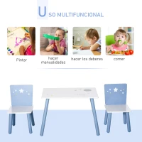 HOMCOM Mesa con Sillas para Niños de 2-4 Años de Madera Mesa 60x40x43 cm y Sillas para Dormitorio 28x26x48 cm Blanco y Azul(m-4)