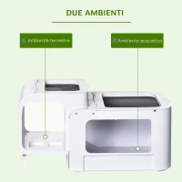 PawHut Terrario per Tartarughe d'Acqua con Vasca per Tartarughe, Ciotole e Finestre, 47x28x25cm - Bianco(m-4)