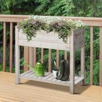 Outsunny Jardinière sur Pieds carré Potager avec étagère dim. 80L x 40l x 78H cm 4 Compartiments Bois Sapin Blanc Effet Vieilli(m-2)