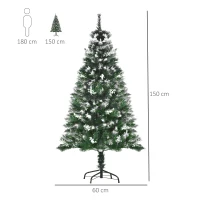 HOMCOM Albero di Natale Innevato 150cm con Bacche Decorative Bianche, Base Rimovibile Pieghevole, 378 Rami, Verde(m-3)