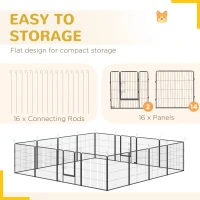 PawHut 16 Panels Heavy Duty Puppy Playpen, for Small and Medium Dogs, Indoor and Outdoor Use - Grey(m-8)