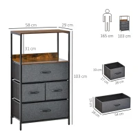 HOMCOM 4 Drawer Storage Chest Unit Home Cabinet w/ Shelves Home Living Room Bedroom Entryway Living Furniture, Black(m-3)