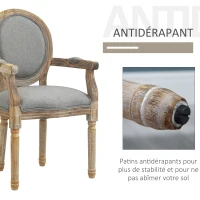 HOMCOM Chaise de Salle à Manger Chaise de Salon médaillon Style Louis XVI Bois Massif patiné sculpté Tissu Lin Gris(m-7)