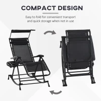 Outsunny Garden Rocking Chair Folding Recliner Outdoor Adjustable Sun Lounger Rocker Zero-Gravity Seat with Headrest Side Holder Patio Deck - Black(m-4)