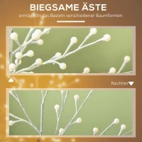 HOMCOM Künstliche Birke mit 120 LED-Lichtern, 3 Helligkeitsstufen, faltbare Äste, IP44, 150 cm, Weiß(m-6)