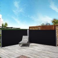 Outsunny 600 x 180 cm (HxL) Retractable Awning Double Canopy Side Privacy Protection Sun Shade Side Blind w/ Steel Frame Versatile Use In Garden Patio - Black(m-10)