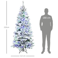 HOMCOM Albero di Natale 210 cm con Luci Incorporate, Albero di Natale Artificiale Innevato con 250 Luci LED Colorate, 829 Rami e Base Pieghevole, Verde(m-3)