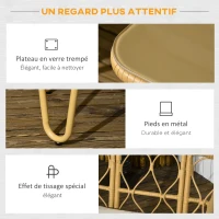 Outsunny Ensemble salon de jardin canapé 2 places + 2 fauteuils + 1 table basse plateau verre trempé 7 coussins écru(m-6)