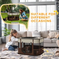 PawHut Foldable Dog Pen with Storage Bag for Indoor/Outdoor Use, Portable Pet playpen, with Ground Stakes - Brown(m-7)