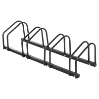 HOMCOM Aparcamiento para 4 Bicicletas Soporte de Acero para Aparcar Bicicletas en el Suelo Estacionamiento para Interior y Exterior 100x33x27 cm Negro(m-1)