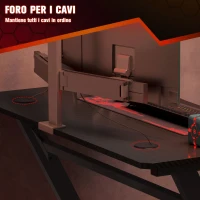 HOMCOM Scrivania da Gaming in Legno e Acciaio con Passacavi, Scrivania per Computer Portabicchieri e Gancio per Cuffie, Nero,120x65x74.5cm(m-5)