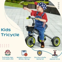 AIYAPLAY Kids Trike, Tricycle, with Adjustable Seat, Basket, Bell, for Ages 2-5 Years - Black(m-4)