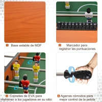 HOMCOM Futbolín de Madera Profesional para Niños y Adultos Mesa de Futbolín con 8 Barras y 2 Pelotas para Casa o Salas de Juego Fácil de Montar 122x61x80,7 cm Natural(m-4)