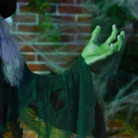 HOMCOM Halloween-Hexe, Halloween-Dekoration, Soundfunktion, mit Bewegungssensor und LED-Lichtern, 60 cm x 18 cm x 183 cm(m-9)