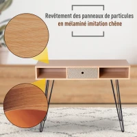 HOMCOM Table de Bureau Table de Console Design scandinave Graphique dim. 100L x 35l x 75H cm 2 niches tiroir Pieds en Acier Noir - Bois chêne(m-3)