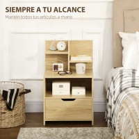 HOMCOM Mesita de Noche Mesilla de Noche Moderna con Cajón y Estantes de Almacenamiento para Salón Dormitorio 45x35x73cm Natural(m-4)