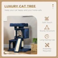 PawHut Sisal Cat Rest & Play Activity Tree w/ 2 House Navy Blue(m-4)