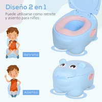 HOMCOM Orinal Infantil con Forma de Hipopótamo con Asas para Niños a partir de 6 Meses Inodoro de Aprendizaje 40x30x23 cm Azul(m-7)