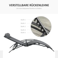 Outsunny Gartenliege, Sonnenliege, verstellbare Rückenlehne, Aluminium, Grau(m-4)