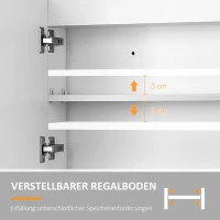 HOMCOM LED 10 W Spiegelschrank Badschrank mit zwei Türen und Ablage Hängeschrank Badezimmerspiegel Badmöbel Mehrzweckschrank für Badezimmer Soft-Close-Funktion MDF Weiß 80 x 15 x 60 cm(m-4)